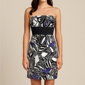Trina Turk Tropical Print Strapless Dress size 6 Date Night Resort Casual Chic